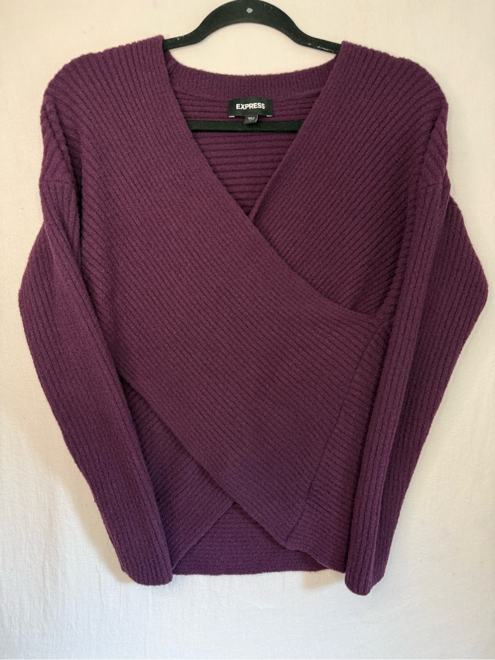 Express Women's Ribbed Wrap Sweater - Plum Size S